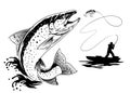 Fisherman Catch the Big Steelhead Trout Fish Royalty Free Stock Photo