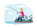 A fisherman catch fish in fishing season a vector illustration.