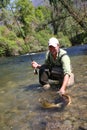 Fisherman catching a brown trout