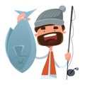 Fisherman caught fish illustration cartoon character Royalty Free Stock Photo