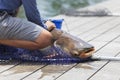 Fisherman caught a giant catfish.