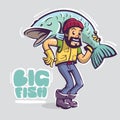 Fisherman character hold big fish