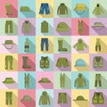 Fisherman clothes icons set, flat style Royalty Free Stock Photo