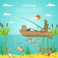 Fisherman Color Design Concept Royalty Free Stock Photo