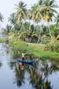 Fisherman cruising on a canoe near Alleppey on Kerala backwaters