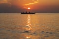 Fisherman dhow boat during sunset on Indian ocean in island Zanzibar, Tanzania, East Africa Royalty Free Stock Photo