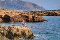 Fisherman in the evening on Isla Plana beach in Cartagena