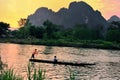 Fisherman family with beautiful natural and mountains