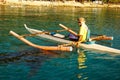 Fisherman feeds a whale shark Royalty Free Stock Photo