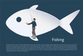 Fisherman with Fish on Background Vector Icon