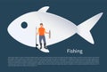 Fisherman with Fish on Background Vector Icon