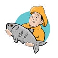 Cartoon illustration of a funny fisherman holding a fish Royalty Free Stock Photo