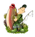 Fisherman with fish and rod. Fishing. Eps10 vector illustration.