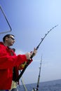 Fisherman fishing on boat big game tuna