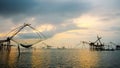 Fisherman are fishing at Pakpra canal during sunrise rural lifestyle in Thailand Royalty Free Stock Photo