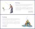 Fisherman Fishing from Platform and from Bank Royalty Free Stock Photo