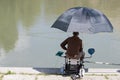 Fisherman fishing in the river Tiber