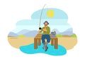 Fisherman with Fishing Rod and Fish Vector Icon Royalty Free Stock Photo