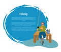 Fisherman with Fishing Rod and Fish Vector Sketch Royalty Free Stock Photo