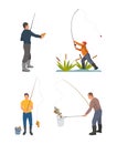 Fisherman with fishing rod and fish vector sketch Royalty Free Stock Photo