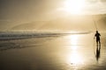 Fisherman with Fishing Rod Holder during Sunset at Wilderness Be Royalty Free Stock Photo