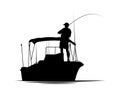 Fisherman in boat silhouette Royalty Free Stock Photo