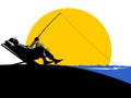 Fisherman fishing sunset Royalty Free Stock Photo