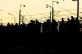 Fisherman fishing at sunset on the Galata Bridge in Istanbul Turkey Royalty Free Stock Photo