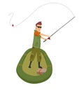 Fisherman flat icons. Fishing people with fish and equipment vector set. Fishing equipment, leisure and hobby catch fish