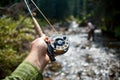 Fisherman fly fishing in the Piney River, Colorado Royalty Free Stock Photo