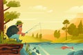 Fisherman in a forest. Vector illustration.