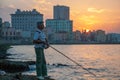 Fisherman in Havana in the evening light. Cuba