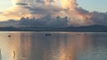 Fisherman on His Boat at Sunset. Fishermen Boat at Sunset