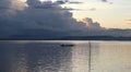 Fisherman on His Boat at Sunset. Fishermen Boat at Sunset