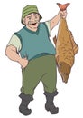 Fisherman holding big fish by tail