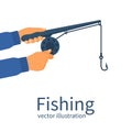 Fisherman holding in hands classic fishing rod Royalty Free Stock Photo