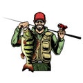 Fisherman holding perch and fishing rod