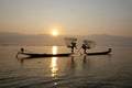 Fisherman of Inle Lake in action when fishing Royalty Free Stock Photo