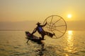Fisherman on Inle Lake, Shan, Myanmar Royalty Free Stock Photo