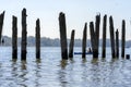 Fisherman on kayak on the Columbia River in Colombia Gorge sails