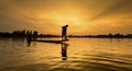 Fisherman of Lake in action when fishing Royalty Free Stock Photo