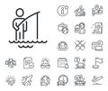 Fisherman line icon. Fishing place sign. Plane jet, travel map and baggage claim. Vector