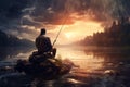 Fisherman man fishing rod. Generate Ai Royalty Free Stock Photo