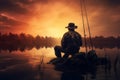 Fisherman man fishing rod. Generate Ai Royalty Free Stock Photo