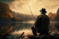 Fisherman man fishing rod. Generate Ai Royalty Free Stock Photo