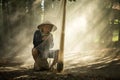 Fisherman of mekong river thai and laos. Royalty Free Stock Photo