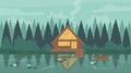 Fisherman modern wooden stilt house in forest, mountain landscape, water of lake or river Royalty Free Stock Photo