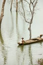 Fisherman net fish on lake Royalty Free Stock Photo