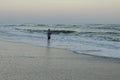 Fisherman At The Outer Banks At Sunset, Emerald Isle, North Carolina Royalty Free Stock Photo