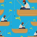 Fisherman pattern seamless. Fishing background. fishing rod . Vector ornament